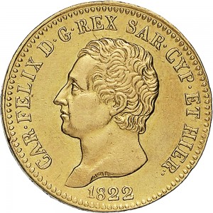 801D 20 lire 1822 Scudo svizzero Torino Oro