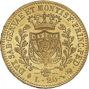 802R 20 lire 1823 Scudo svizzero Torino Oro