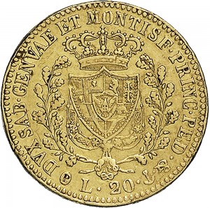 803R 20 lire 1824 Scudo svizzero Genova Oro