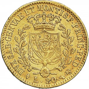 807R 20 lire 1826 Scudo svizzero Torino Oro