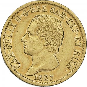 809D 20 lire 1827 Scudo svizzero Genova Oro