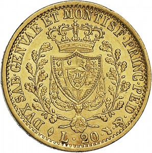 810R 20 lire 1827 Scudo svizzero Torino Oro