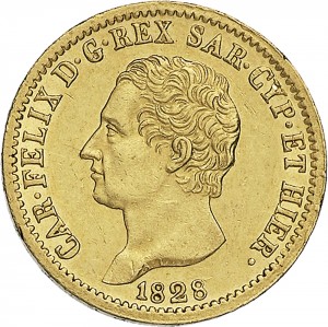 811D 20 lire 1828 Scudo svizzero Torino Oro