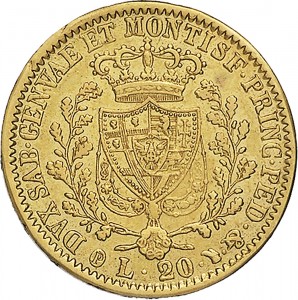 814R 20 lire 1829 Scudo svizzero Torino Oro