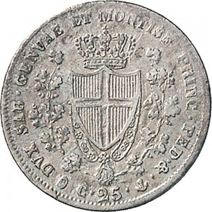 876R 25 centesimi 1829 Scudo triangolare rialzato Genova Argento