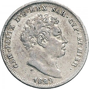 876D 25 centesimi 1829 Scudo triangolare rialzato Genova Argento