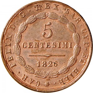 880D 5 centesimi 1826 Scudo triangolare rialzato Torino Rame