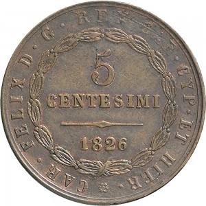 881D 5 centesimi 1826 Scudo triangolare rialzato Torino Rame