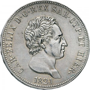 818D 5 lire 1821 Scudo svizzero Torino Argento