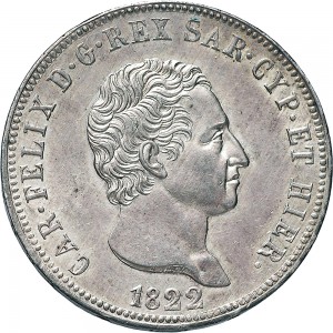 819D 5 lire 1822 Scudo svizzero Torino Argento