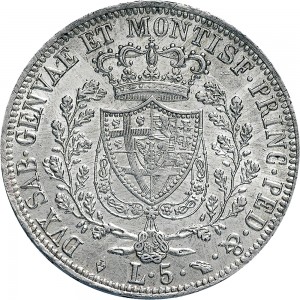 824R 5 lire 1825 Scudo svizzero Torino Argento