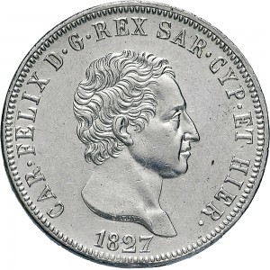 827D 5 lire 1827 Scudo svizzero Genova Argento