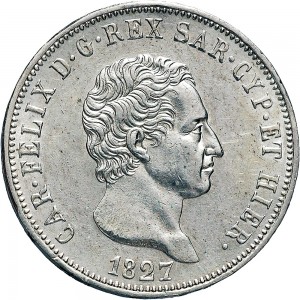 828D 5 lire 1827 Scudo svizzero Torino Argento