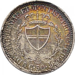 868R 50 centesimi 1827 Scudo svizzero Genova Argento