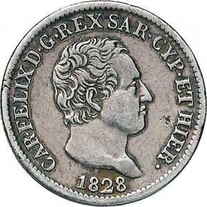 871D 50 centesimi 1828 Scudo svizzero Torino Argento