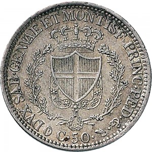 873R 50 centesimi 1829 Scudo svizzero Torino Argento