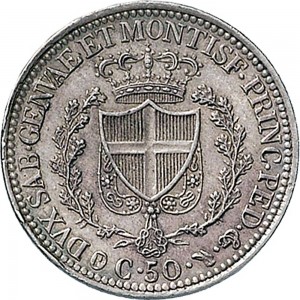 874R 50 centesimi 1830 Scudo triangolare rialzato Torino Argento