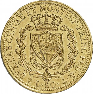 781R 80 lire 1824 Scudo svizzero Genova Oro