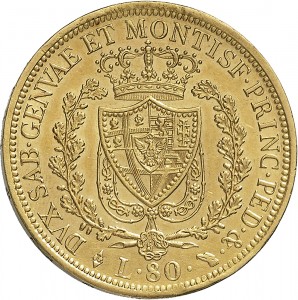 789R 80 lire 1828 Scudo svizzero Torino Oro