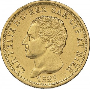 790D 80 lire 1828 Scudo svizzero Torino Oro