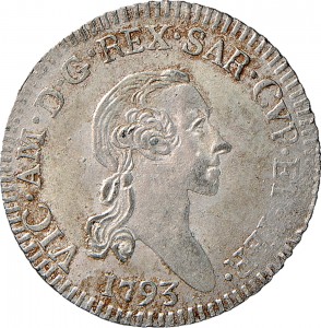 585D 7,6 soldi 1793 Scudo ovale a cartoccio Torino Mistura di argento