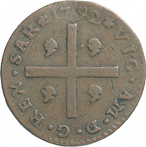 711D Cagliarese da 2 denari 1792 Nodo di Savoia Torino Rame