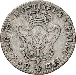 673R Reale da 5 soldi 1786 Scudo a cartoccio 1° tipo Torino Mistura di argento