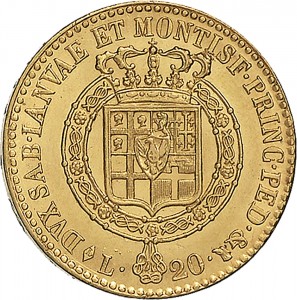 766R 20 lire 1816 Scudo sannitico 1° tipo Torino Oro