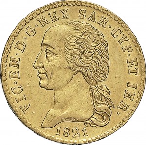 773D 20 lire 1821 Scudo gotico 2° tipo Torino Oro