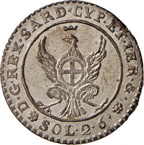 754R 2,6 soldi 1814 Aquila spiegata Torino Mistura di argento