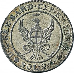 754R 2,6 soldi 1814 Aquila spiegata Torino Mistura di argento