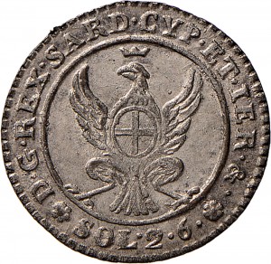 755R 2,6 soldi 1815 Aquila spiegata Torino Mistura di argento