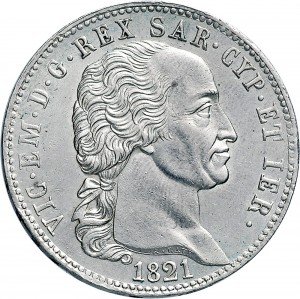 779D Scudo da 5 lire nuove di Piemonte 1821 Scudo gotico 2° tipo Torino Argento