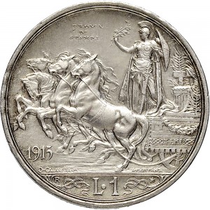 2620R 1 lira 1915 Italia su quadriga briosa Roma Argento Prova