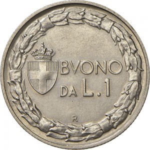 2622R 1 lira 1922 Italia seduta 1° tipo Roma Nichelio Prova