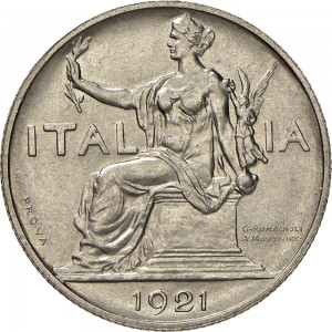 2622D 1 lira 1922 Italia seduta 1° tipo Roma Nichelio Prova
