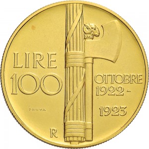 2568R 100 lire 1923 Fascio littorio Roma Oro Prova