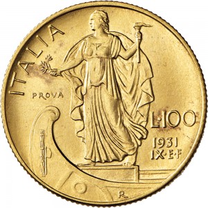 2572R 100 lire 1931 Anno IX Italia marinara Roma Oro Prova