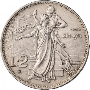 2609R 2 lire 1911 Italia e Roma genitrice Roma Argento Prova