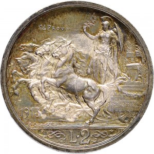 2610R 2 lire 1914 Italia su quadriga briosa Roma Argento Prova