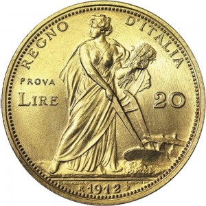 2576R 20 lire 1912 Italia aratrice Roma Oro Prova