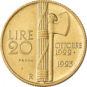 2577R 20 lire 1923 Fascio littorio Roma Oro Prova
