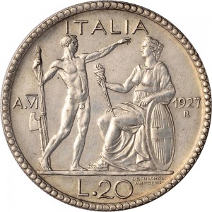 1346R 20 lire 1927 VI Giovane e Italia genitrice 1° tipo Roma Argento