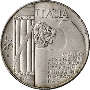 1354R 20 lire 1928 VI Fascio littorio 2° tipo Roma Argento