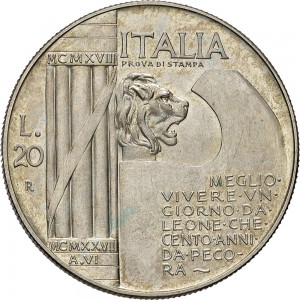 2588R 20 lire 1928 VI Fascio littorio 6° tipo Roma Argento Prova