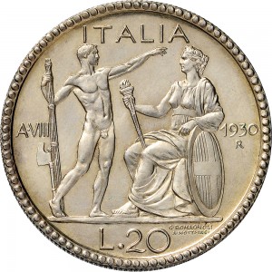 1349R 20 lire 1930 VIII Giovane e Italia genitrice 1° tipo Roma Argento