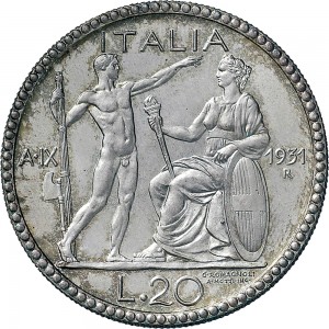 1350R 20 lire 1931 IX Giovane e Italia genitrice 1° tipo Roma Argento