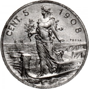 2646R 5 centesimi 1908 Italia marinara 2° tipo Roma Bronzo Prova