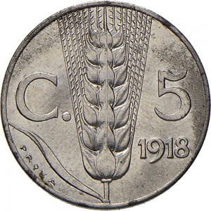 2647R 5 centesimi 1918 Spiga 1° tipo Roma Ferro Prova