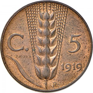 2653R 5 centesimi 1919 Spiga 5° tipo Roma Bronzo Prova